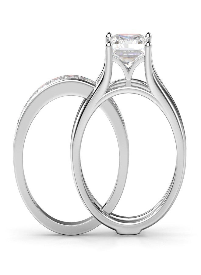Metal Factory Sz 7 Sterling Silver 2Pcs 925 CZ Cubic Zirconia Engagement Wedding Band Ring Insert Set - Image 4